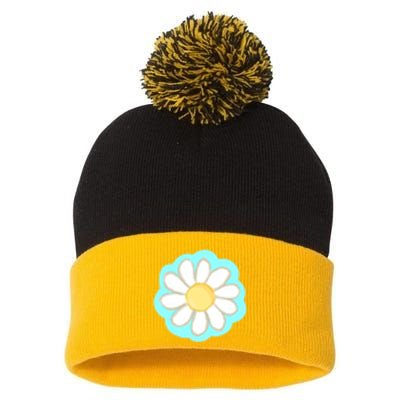 Cool Summer Daisy Aesthetic Pom Pom 12in Knit Beanie