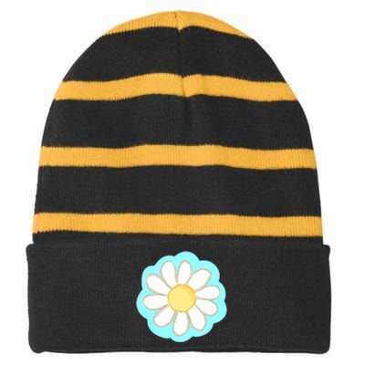 Cool Summer Daisy Aesthetic Striped Beanie with Solid Band