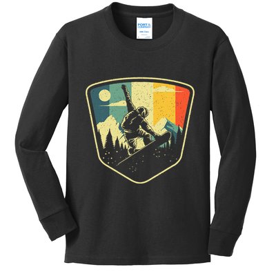 Cool Snowboarding Design Vintage Snowboarder Kids Long Sleeve Shirt