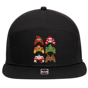 Christmas Santa Deer Gaming Controllers Gift 7 Panel Mesh Trucker Snapback Hat