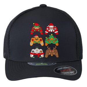 Christmas Santa Deer Gaming Controllers Gift Flexfit Unipanel Trucker Cap