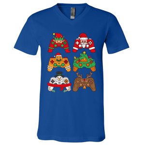 Christmas Santa Deer Gaming Controllers Gift V-Neck T-Shirt