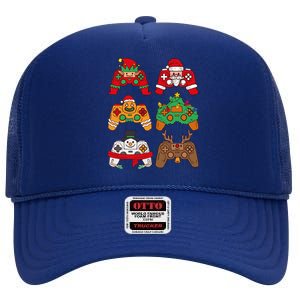 Christmas Santa Deer Gaming Controllers Gift High Crown Mesh Back Trucker Hat