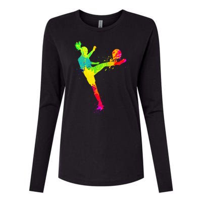 Cool Colorful Soccer Girl Soccer Player Womens Cotton Relaxed Long Sleeve T-Shirt