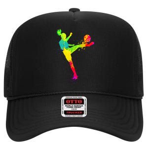 Cool Colorful Soccer Girl Soccer Player High Crown Mesh Back Trucker Hat