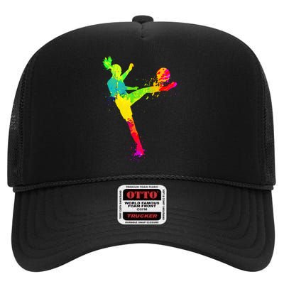 Cool Colorful Soccer Girl Soccer Player High Crown Mesh Back Trucker Hat