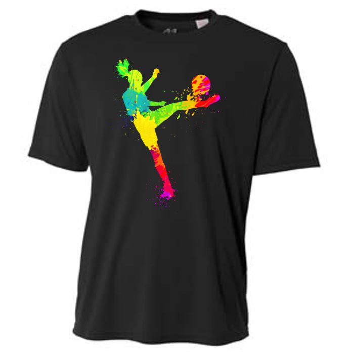 Cool Colorful Soccer Girl Soccer Player Cooling Performance Crew T-Shirt