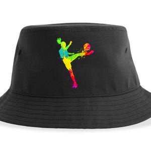 Cool Colorful Soccer Girl Soccer Player Sustainable Bucket Hat