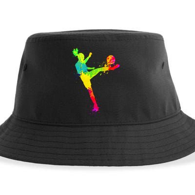 Cool Colorful Soccer Girl Soccer Player Sustainable Bucket Hat