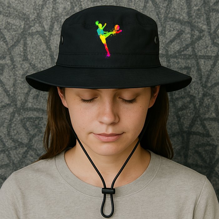 Cool Colorful Soccer Girl Soccer Player Bucket Hat