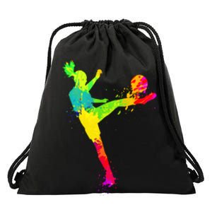 Cool Colorful Soccer Girl Soccer Player Drawstring Bag