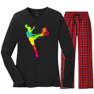 Cool Colorful Soccer Girl Soccer Player Women's Long Sleeve Flannel Pajama Set 