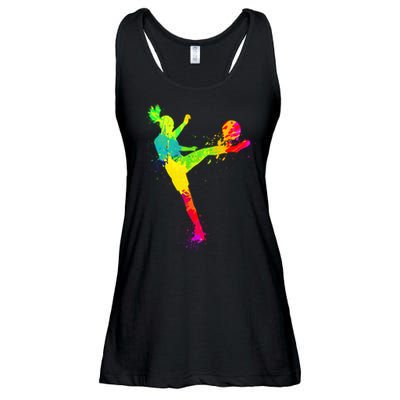 Cool Colorful Soccer Girl Soccer Player Ladies Essential Flowy Tank