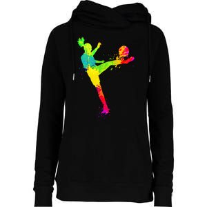 Cool Colorful Soccer Girl Soccer Player Womens Funnel Neck Pullover Hood