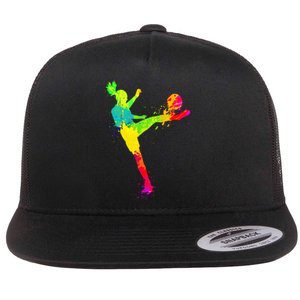 Cool Colorful Soccer Girl Soccer Player Flat Bill Trucker Hat