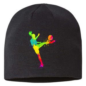 Cool Colorful Soccer Girl Soccer Player Sustainable Beanie