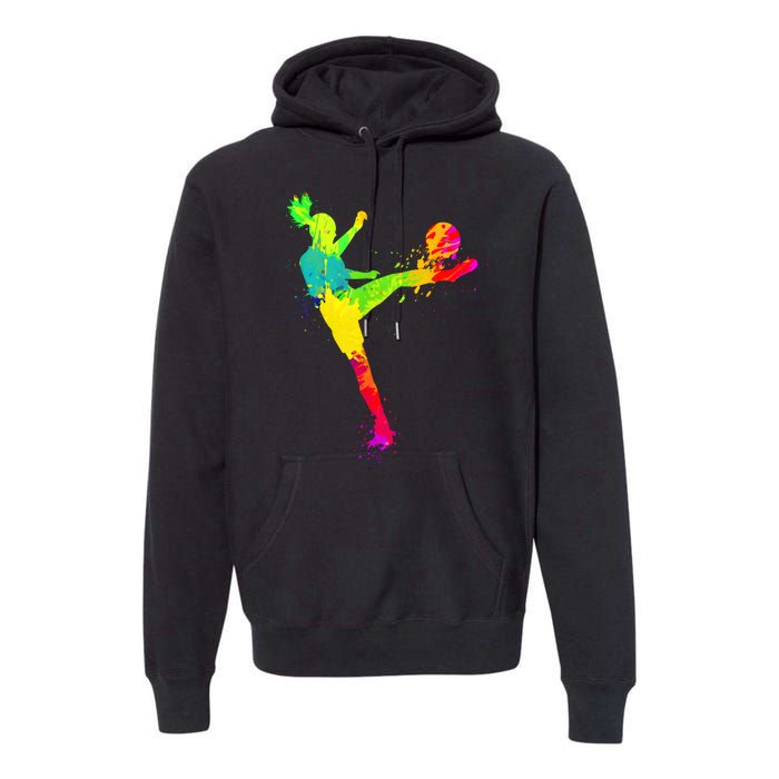 Cool Colorful Soccer Girl Soccer Player Premium Hoodie