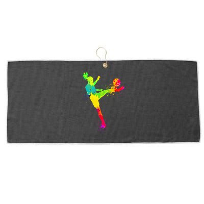 Cool Colorful Soccer Girl Soccer Player Large Microfiber Waffle Golf Towel