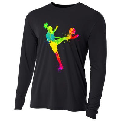 Cool Colorful Soccer Girl Soccer Player Cooling Performance Long Sleeve Crew