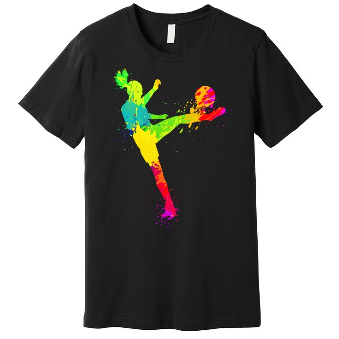 Cool Colorful Soccer Girl Soccer Player Premium T-Shirt