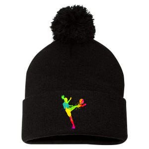 Cool Colorful Soccer Girl Soccer Player Pom Pom 12in Knit Beanie