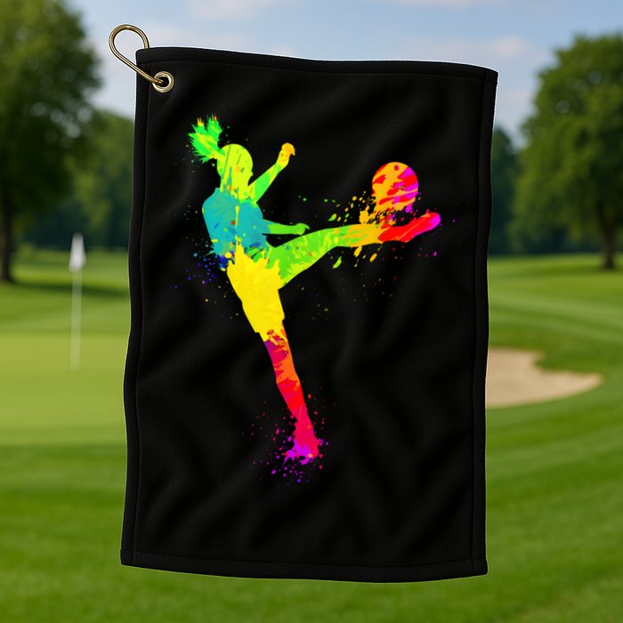 Cool Colorful Soccer Girl Soccer Player Golf Towel