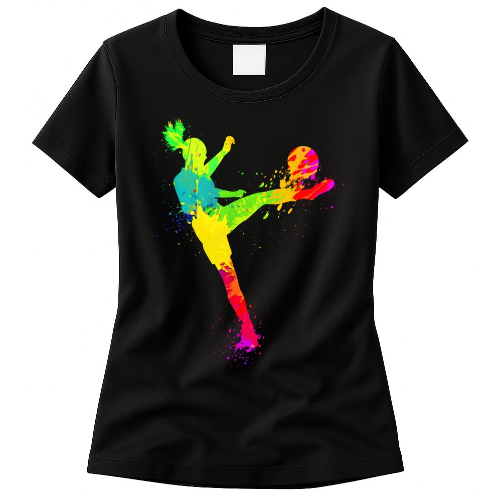 Cool Colorful Soccer Girl Soccer Player Womens T-Shirt