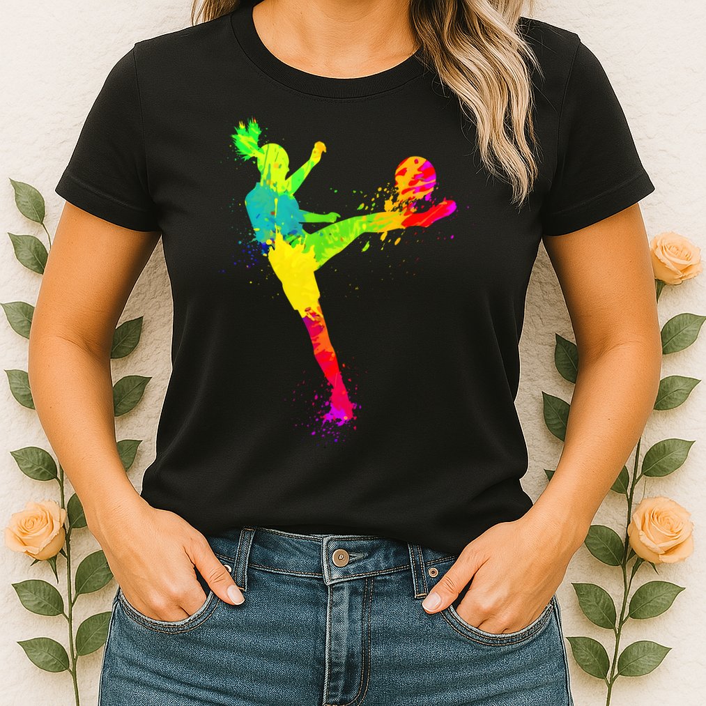 Cool Colorful Soccer Girl Soccer Player Womens T-Shirt