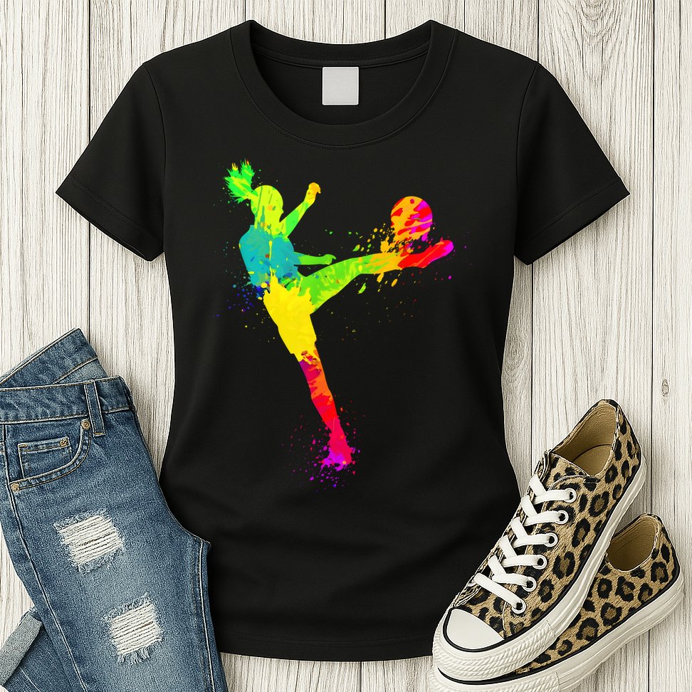 Cool Colorful Soccer Girl Soccer Player Womens T-Shirt