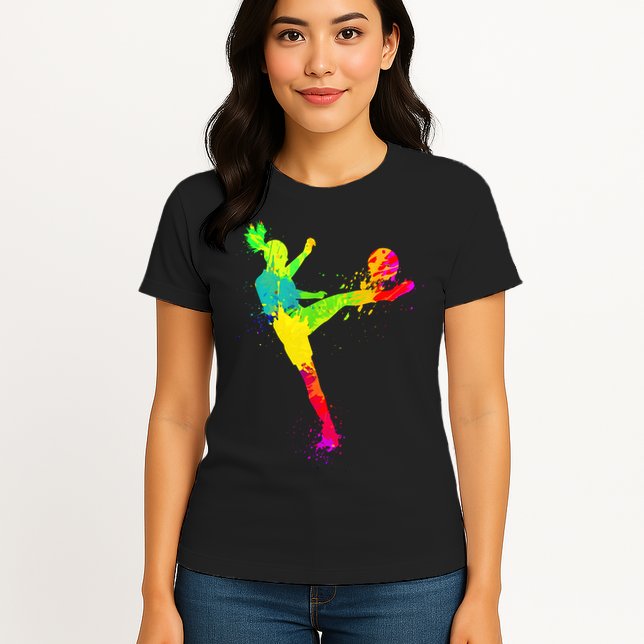 Cool Colorful Soccer Girl Soccer Player Womens T-Shirt