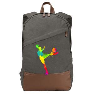 Cool Colorful Soccer Girl Soccer Player Cotton Canvas Backpack