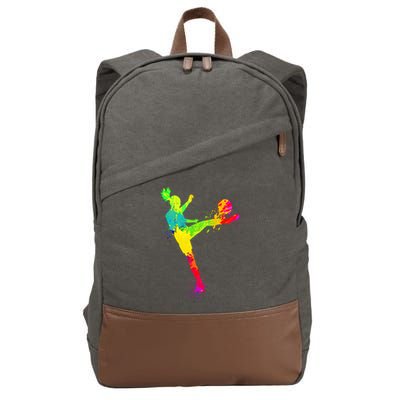 Cool Colorful Soccer Girl Soccer Player Cotton Canvas Backpack