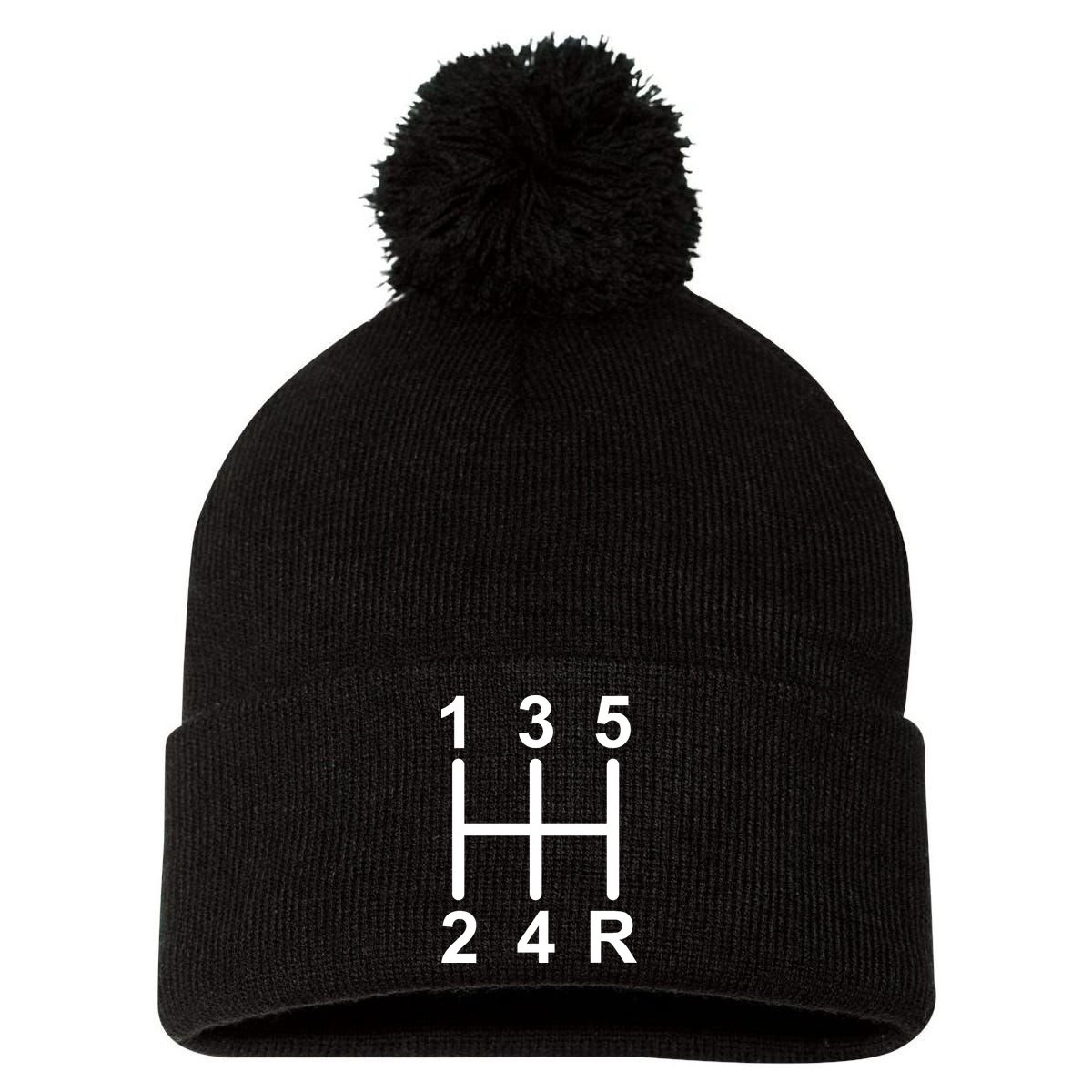 Car Shift Driver Pom Pom 12in Knit Beanie