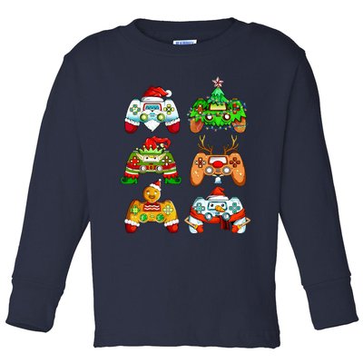 Christmas Santa Elf Gaming Controllers Snowman Toddler Long Sleeve Shirt