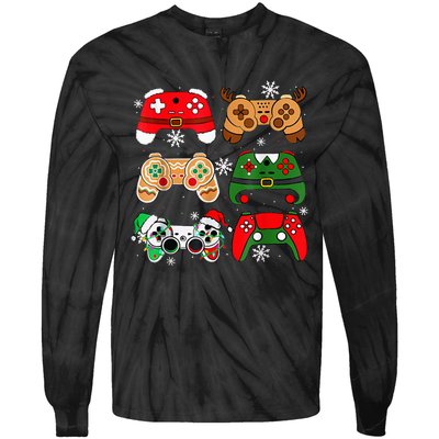 Christmas Santa Elf Gaming Controllers Gamer Tie-Dye Long Sleeve Shirt