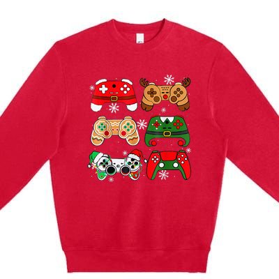 Christmas Santa Elf Gaming Controllers Gamer Premium Crewneck Sweatshirt