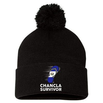 Chancla Survivor El Salvador Funny Salvadoran Flag Spanish Pom Pom 12in Knit Beanie