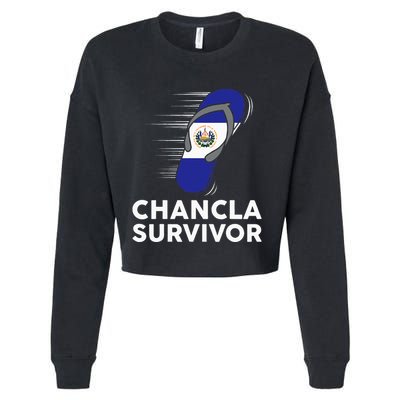 Chancla Survivor El Salvador Funny Salvadoran Flag Spanish Cropped Pullover Crew