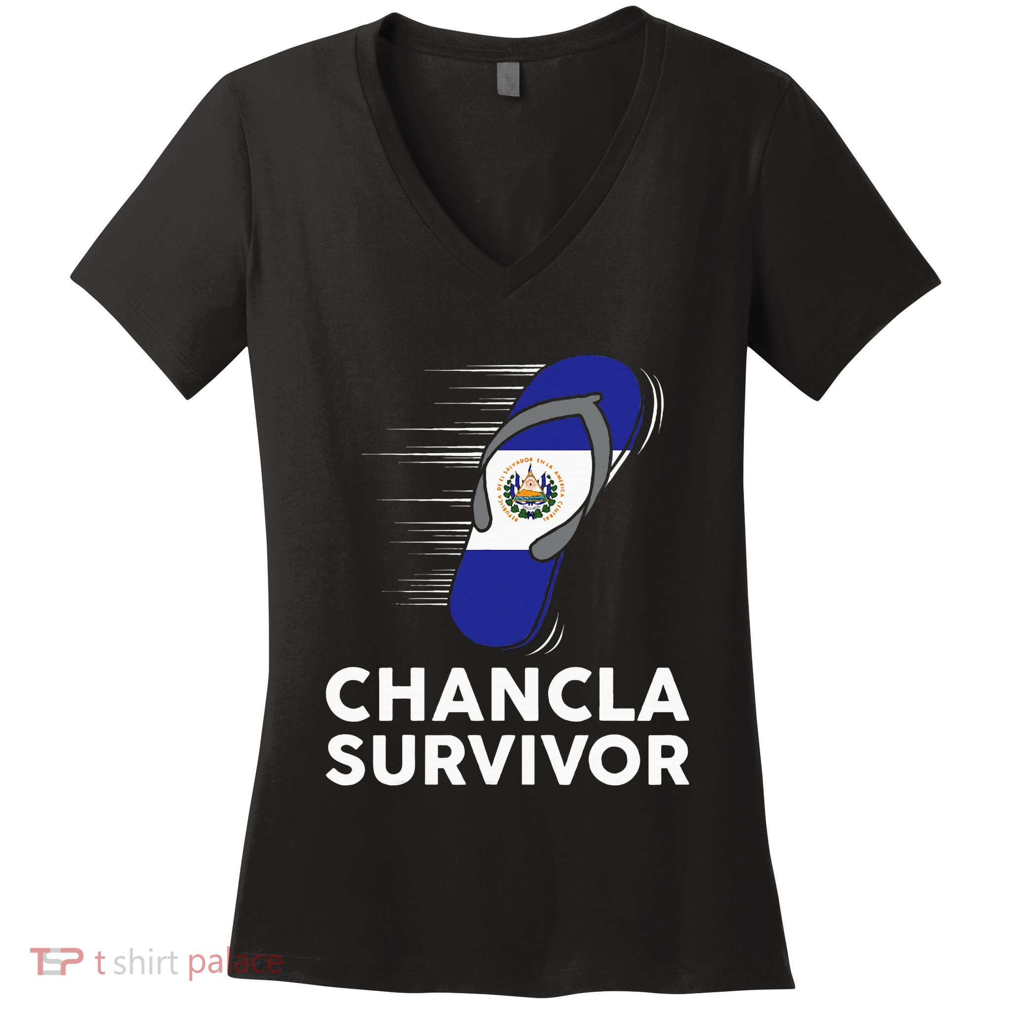 Chancla Survivor El Salvador Funny Salvadoran Flag Spanish Women's V-Neck T-Shirt