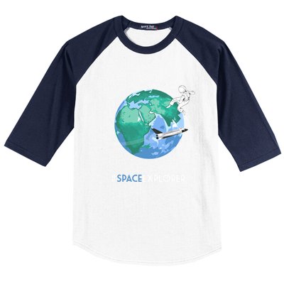 Cool Space Explorer Shuttle Astronaut Earth Cute Gift Baseball Sleeve Shirt