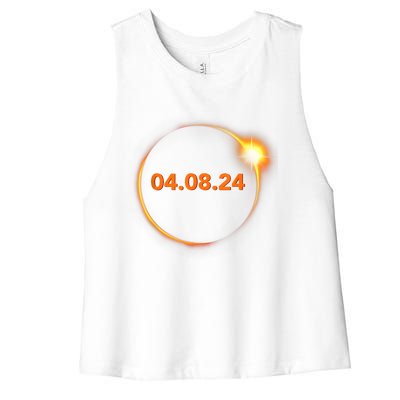 Cool Solar Eclipse 2024 Women's Racerback Cropped Tank