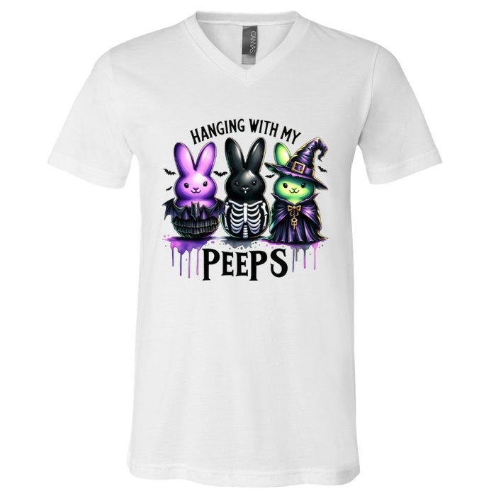 Cute Spooky Easter Bunny Clipart Easter Peeps Halloween V-Neck T-Shirt