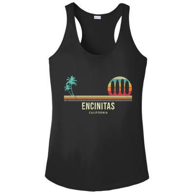 California Surf Encinitas Vintage Surf Board Surfer Meaningful Gift Ladies PosiCharge Competitor Racerback Tank