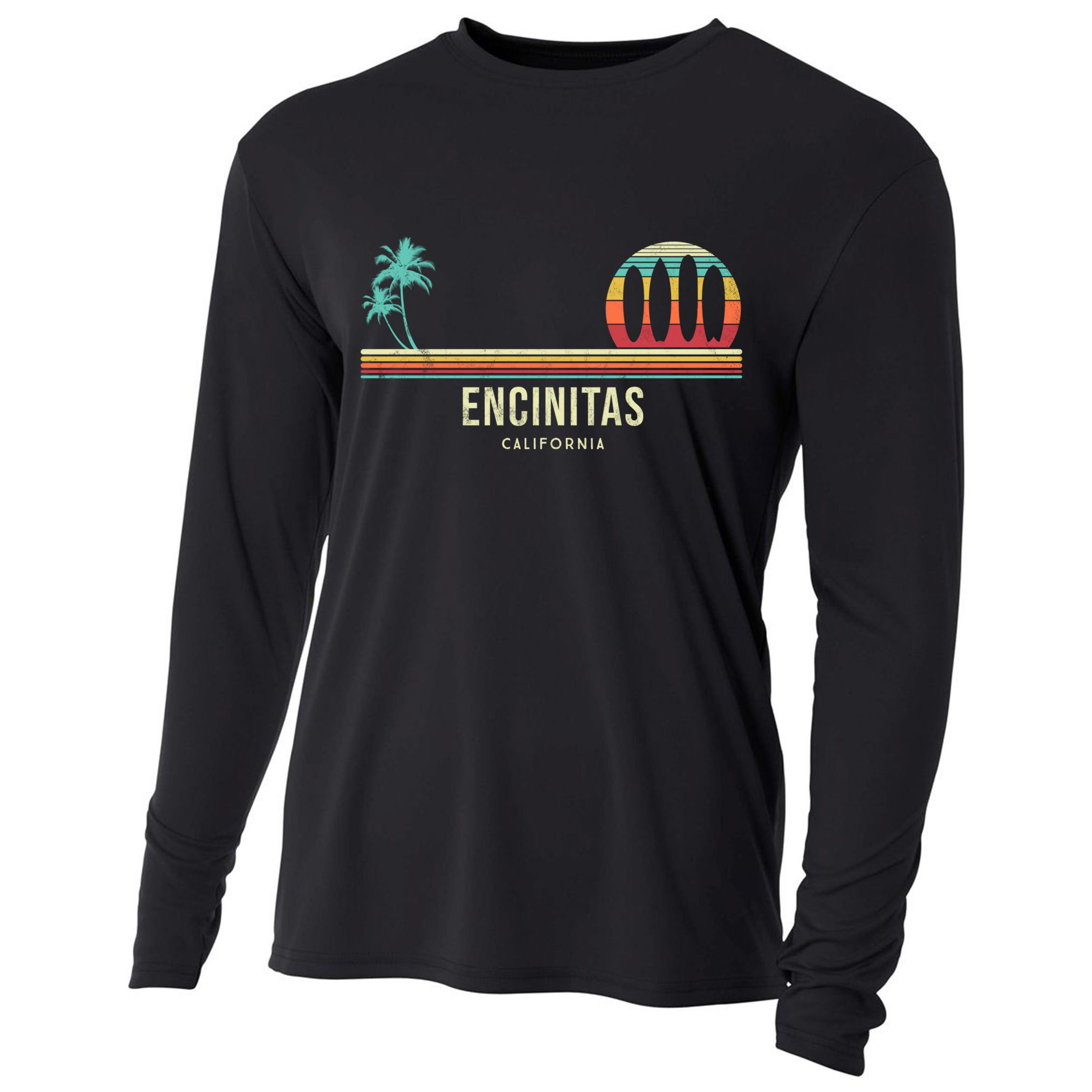 California Surf Encinitas Vintage Surf Board Surfer Meaningful Gift Cooling Performance Long Sleeve Crew