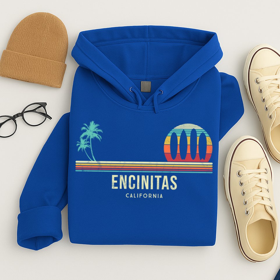California Surf Encinitas Vintage Surf Board Surfer Meaningful Gift Hoodie
