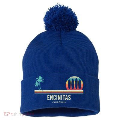California Surf Encinitas Vintage Surf Board Surfer Meaningful Gift Pom Pom 12in Knit Beanie