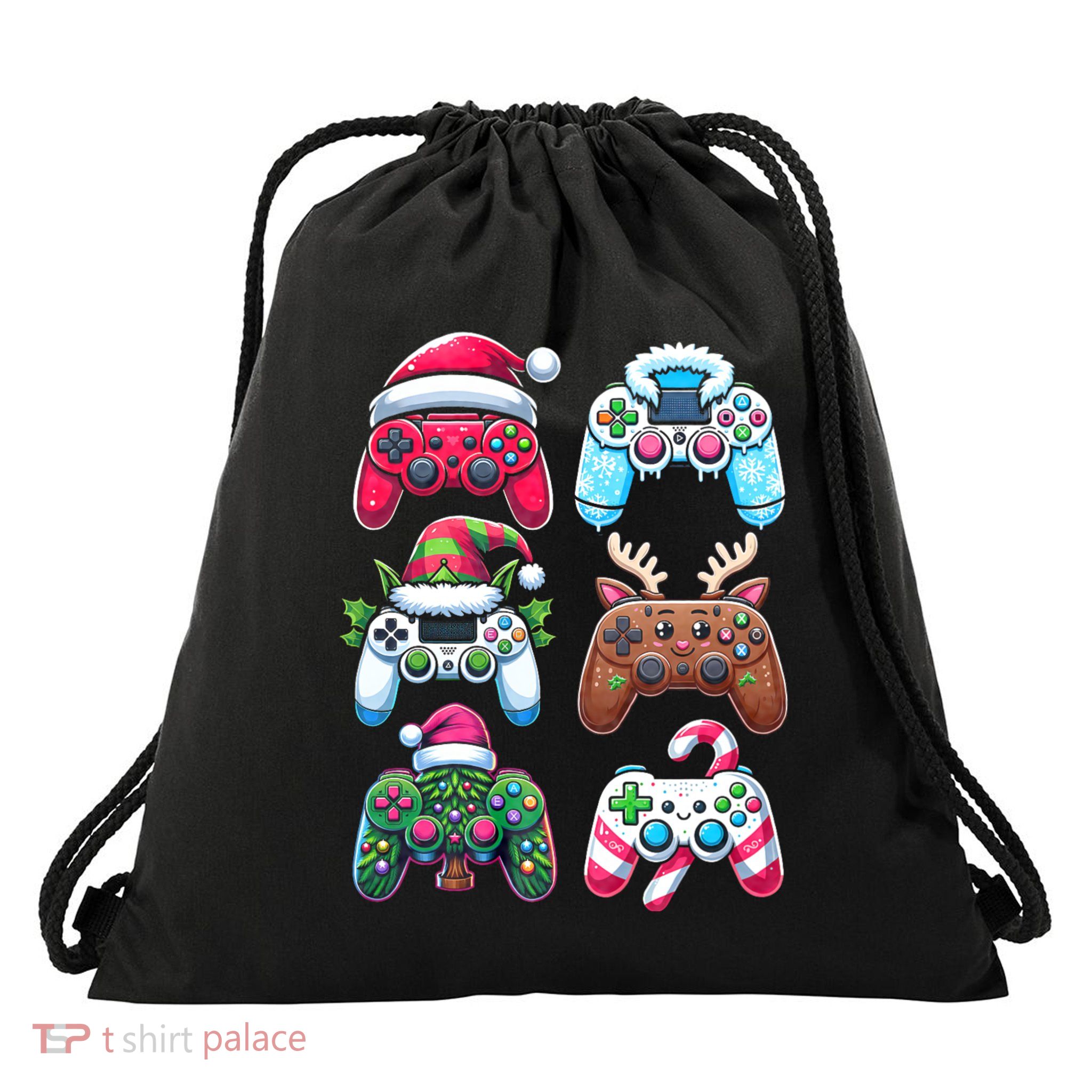 Christmas Santa Elf Gaming Controllers Gamer Xmas Drawstring Bag