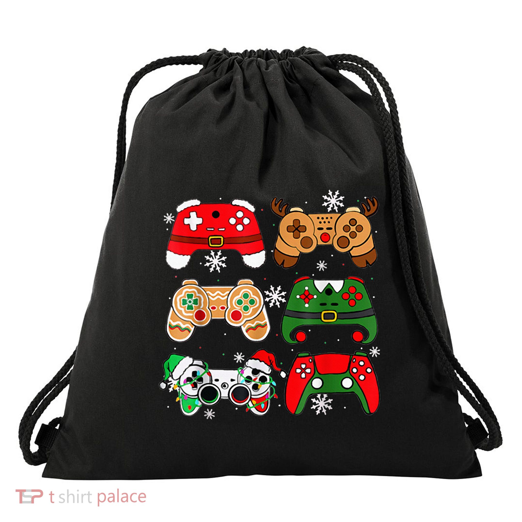 Christmas Santa Elf Gaming Controllers Gamer Xmas Drawstring Bag