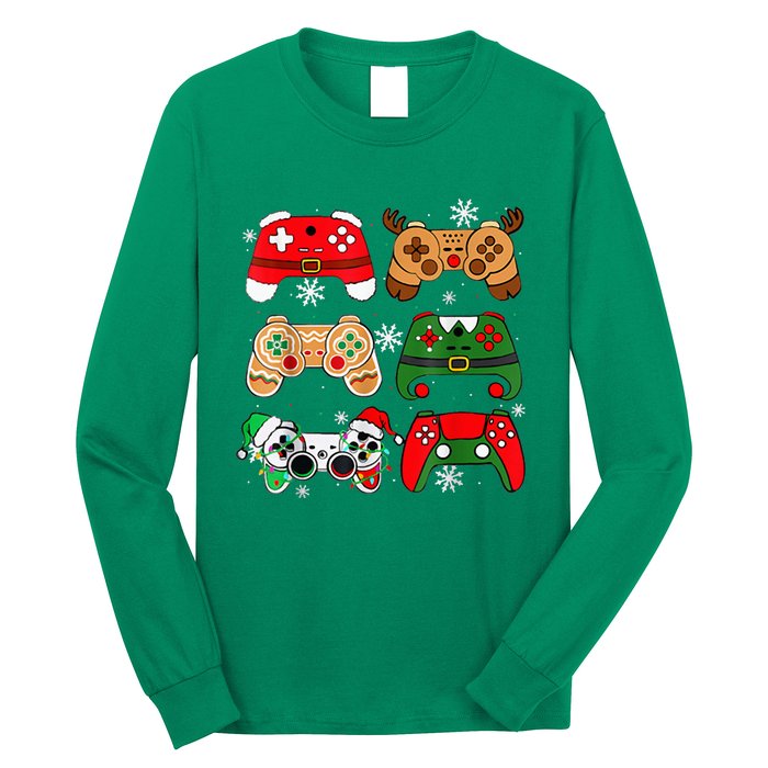 Christmas Santa Elf Gaming Controllers Gamer Xmas Long Sleeve Shirt