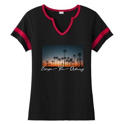 Cute Summer Escape Palm Trees Sunset Vibes Ladies Halftime Notch Neck Tee